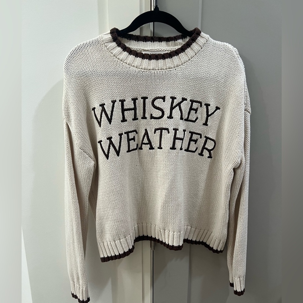moon & madison Cream Crewneck Sweater with Dark Trim